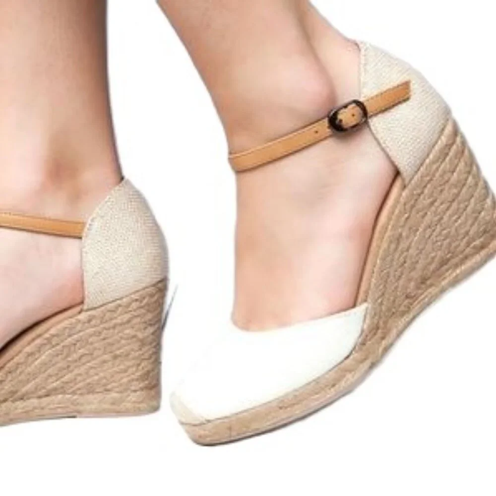 White Mountain Mamba Espadrilles Neutral Rope Wedge Heels Ankle Strap 9.5 NIB